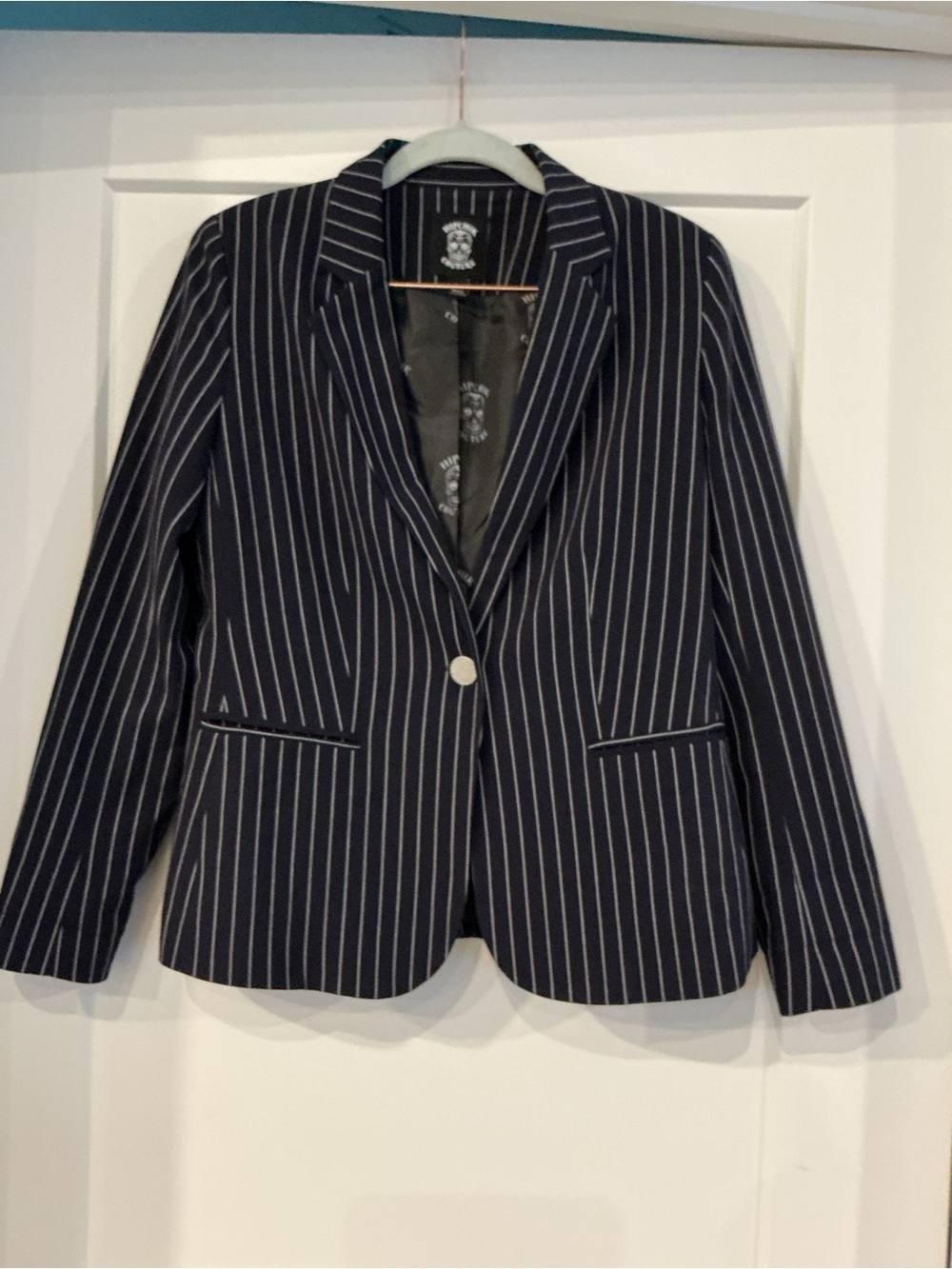 Hip Chik Couture Classic Navy Pinstripe Single-Button Blazer size 6